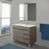 Mobile Bagno da terra 100 cm linea Way in rovere scuro con specchio e lavabo