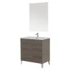 Mobile bagno da terra 80 cm linea Way rovere scuro con specchio e lavabo