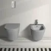Coppia sanitari sospesi serie Feeling rimfree in grigio opaco con copriwater rallenty