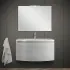 Arredo bagno contemporaneo curvo da 80 cm in rovere nordico completo di specchiera su pannello e lavabo