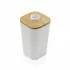 Dispenser sapone liquido in plastica bianco e legno di bamboo