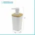 Scheda tecnica dispenser sapone bianco opaco con dettagli in bamboo