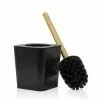 Portascopino wc da appoggio in finitura nera opaca con dettagli in bamboo