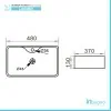 Scheda tecnica lavabo da appoggio rettangolare 48x37 cm in ceramica bianca lucida