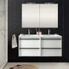 Arredamento bagno doppio lavabo 120 cm Nilo bianco lucido con 4 cassetti completo di 2 lavamani e 2 specchiere da parete