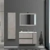 Mobile da bagno salvaspazio 90 cm effetto pietra beige con lavabo e specchio inclusi