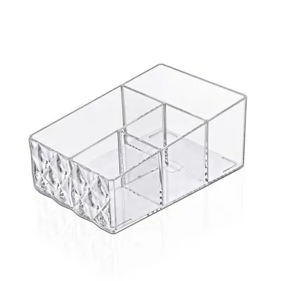 Organizer porta trucchi e cosmetici in plastica trasparente con 4 scomparti