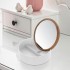 Organizer porta trucchi tondo in plastica bianca completo di specchio con dettagli in legno di bamboo