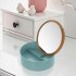 Organizer porta trucchi tondo in plastica turchese completo di specchio con dettagli in legno di bamboo