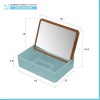 Scheda tecnica organizer trucchi in plastica turchese completo di specchio con dettagli in bambù