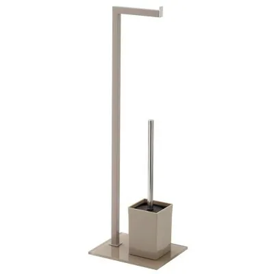 Piantana Portarotolo Portascopino Tortora Acciaio Cover Silicone Base Vetro