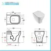 Scheda tecnica wc filo muro rimless con scarico traslato Olympia serie Synthesis bianco lucido