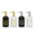 Set dosatore sapone liquido moderno in vetro colorato con stampe a contrasto