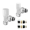 Coppia valvola termostatica e detentore bianco con raccordo rame 14 mm