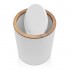Pattumiera bagno serie Blob in plastica liscia bianca con dettagli effetto legno