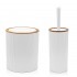Set 2 pezzi Porta scopino e Pattumiera 5lt Bianco dettagli effetto legno Blob