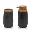 Set 2 pezzi Dispenser sapone e Porta spazzolino Nero dettagli effetto legno Blob