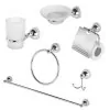 Set accessori bagno a muro 6 pezzi in acciaio cromato e vetro Set accessori bagno a muro 6 pezzi in acciaio cromato e vetro