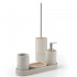 Portaspazzolini bagno grigio in cemento e bamboo serie Gedy Afrodite