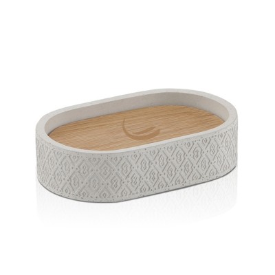 Porta saponetta bagno dappoggio grigio Gedy serie Afrodite in cemento e bamboo 
