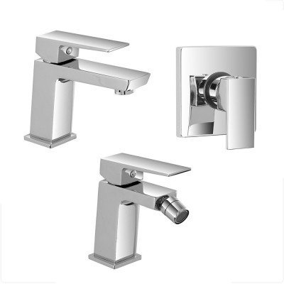 Set miscelatori lavabo bidet e doccia a incasso cromo lucido Kubo