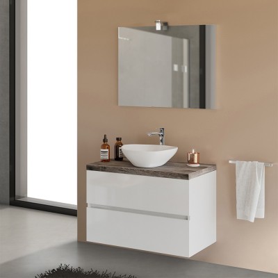 Mobile bagno sospeso 80 Town bianco top rovere fossile per lavabo dappoggio