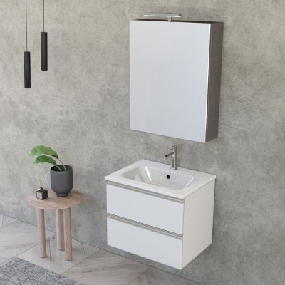 Mobile bagno sospeso 60 cm Master bianco opaco con specchio contenitore