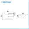 Lavabo da incasso soprapiano rettangolare 62x46 cm in ceramica lucida