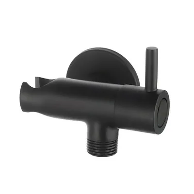 Supporto doccia nero opaco design tondo con rubinetto darresto 
