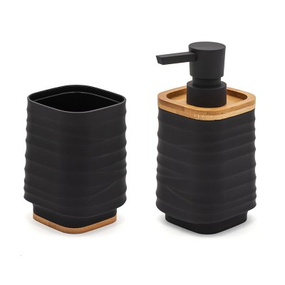 Set accessori bagno dispenser e portaspazzolini dappoggio in abs nero Wave