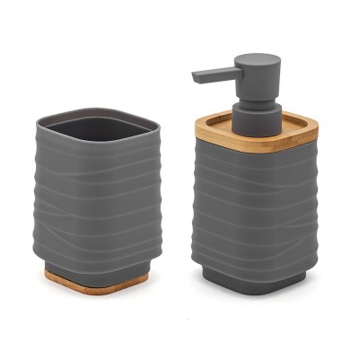 Set accessori bagno dispenser e portaspazzolini dappoggio in abs grigio Wave