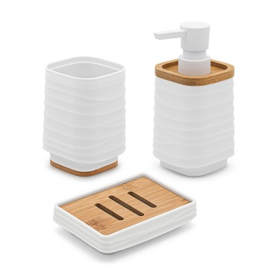 Accessori bagno in set da 3 pezzi in abs bianco linea Wave