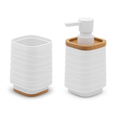 Set accessori bagno dispenser e portaspazzolini dappoggio in abs bianco Wave