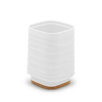Portaspazzolini da appoggio bianco in abs e bambù Wave