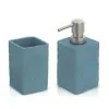 Set accessori bagno dispenser e portaspazzolini in resina turchese cobalto effetto pietra