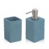 Set accessori bagno dispenser e portaspazzolini in resina turchese cobalto effetto pietra