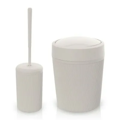 Set accessori bagno scopino e pattumiera beige in plastica Ring