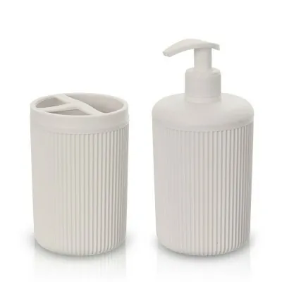 Set accessori bagno dispenser e portaspazzolini da appoggio beige in plastica Ring