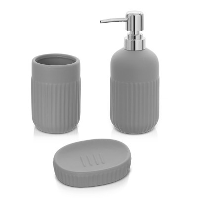 Accessori bagno da appoggio in set 3 pezzi in ceramica colore grigio Cup