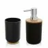 Set accessori bagno dispenser e portaspazzolini da appoggio nero abs e bambù Surf