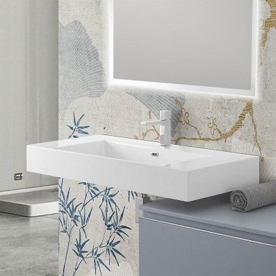 Lavabo sospeso in resina 120 cm bianco lucido  Flute
