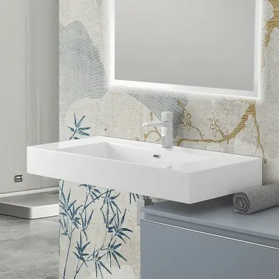 Lavabo sospeso in resina 120 cm bianco lucido  Flute