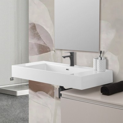 Lavabo sospeso in resina 100 cm bianco lucido  Flute 