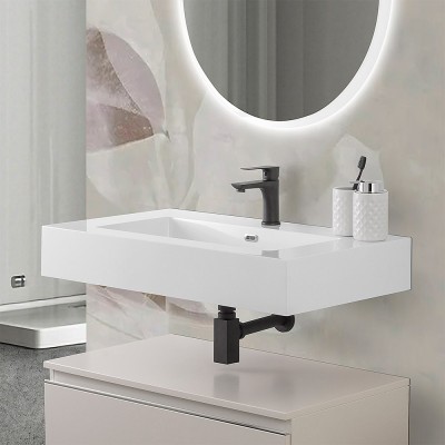 Lavabo sospeso in resina 80 cm bianco lucido  Lodi