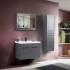 Mobile bagno sospeso 80 cm grigio effetto legno con armadietto a specchio Sofia