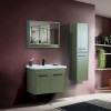 Mobile bagno sospeso 80 cm verde effetto legno con armadietto a specchio Sofia