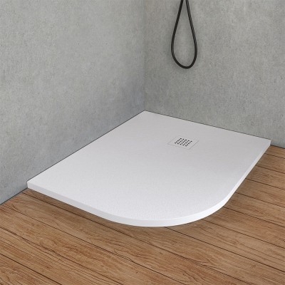 Piatto doccia resina 80x100 semicircolare destro bianco pietra riducibile   Loren
