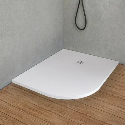 Piatto doccia resina 80x100 semicircolare destro bianco pietra riducibile   Loren