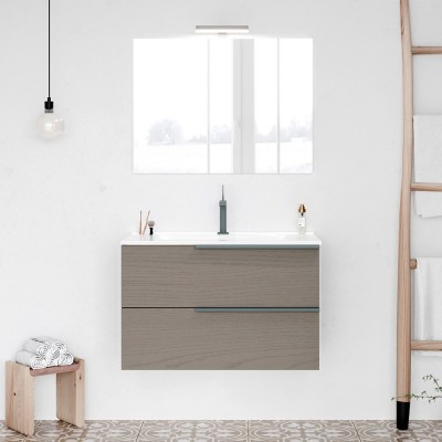 Mobile bagno sospeso 80 fango con lavabo in ceramica e specchio a filo LED  Victoria 