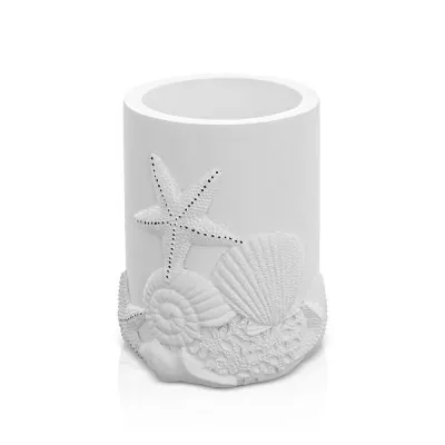 Portaspazzolino da appoggio in resina bianco con decoro marino  Coral
